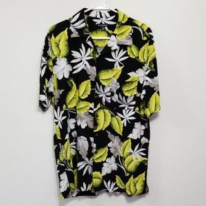 Tropical Hawaiian Island Shirt Neon Green Black
